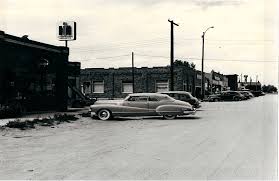 Historic main street of a small American town in the 1950s